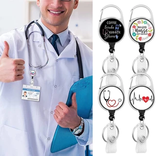 Practical Compass Badge Reel Clip Retractable Keychain Doctor