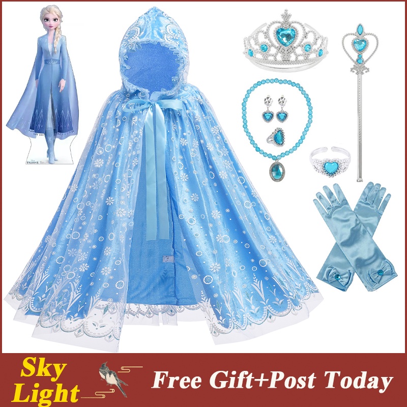 Snow Queen Elsa Frozen Christmas Outfits For Girls Mesh Blue Hooded