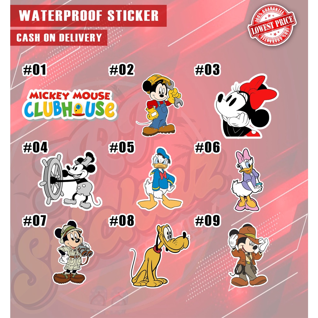 Mickey Mouse / Club House etc. Inspired Waterproof Sticker | Shopee ...