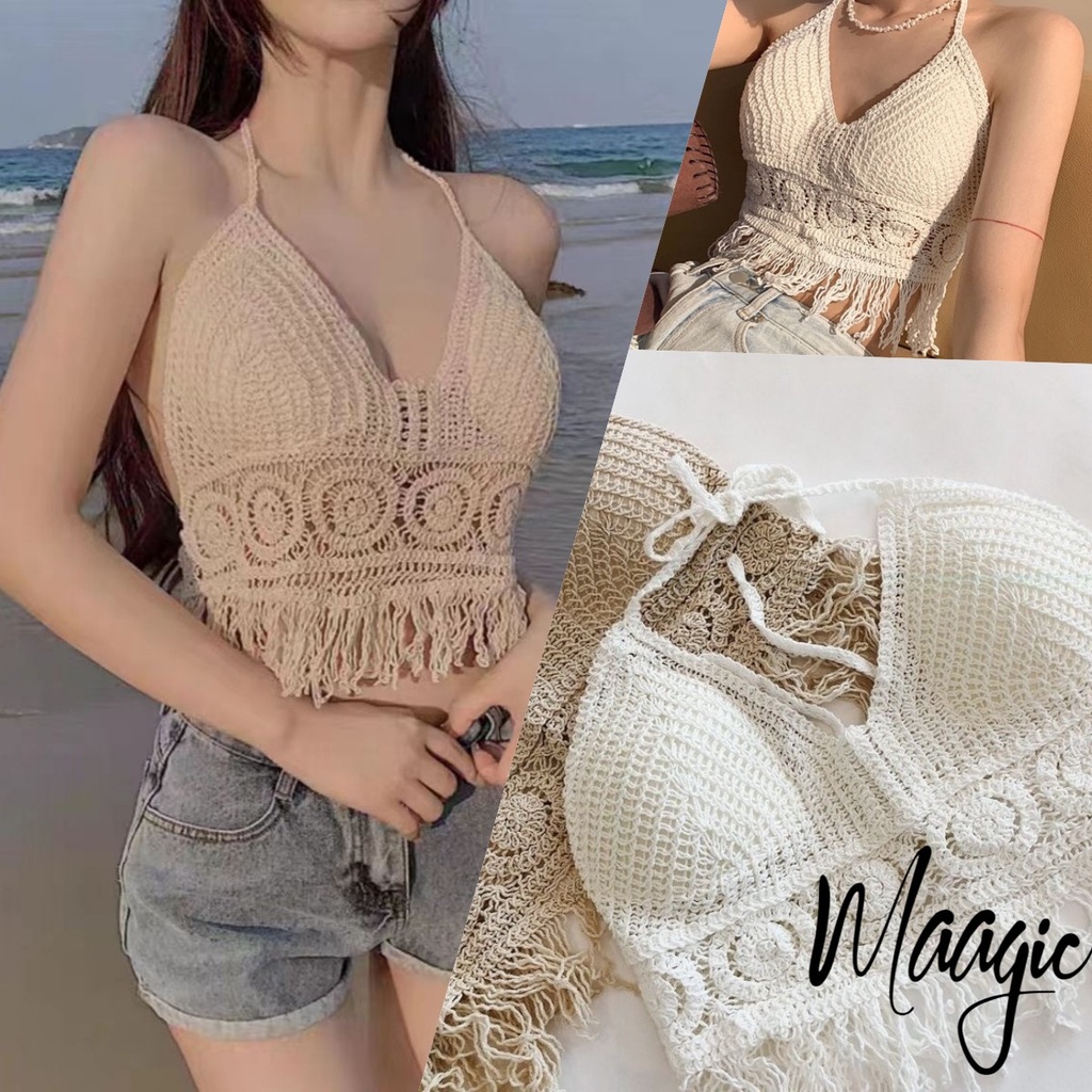 Crochet Swimwear Women Crochet Bikini Top Crochet Bra Sexy Beach Outfit Halter  Top Beach Top