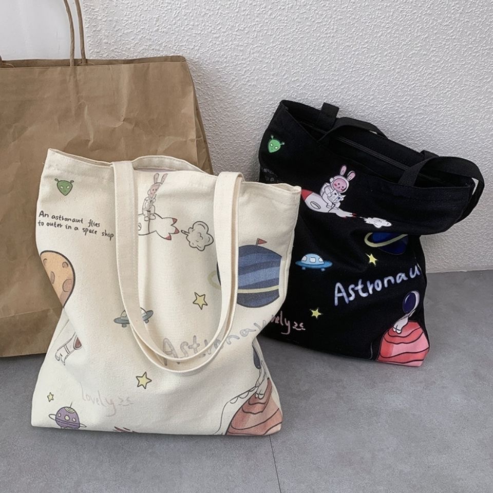 Canvas Printed Ladies Tote Bag With Zipper Shopping Bags For Women