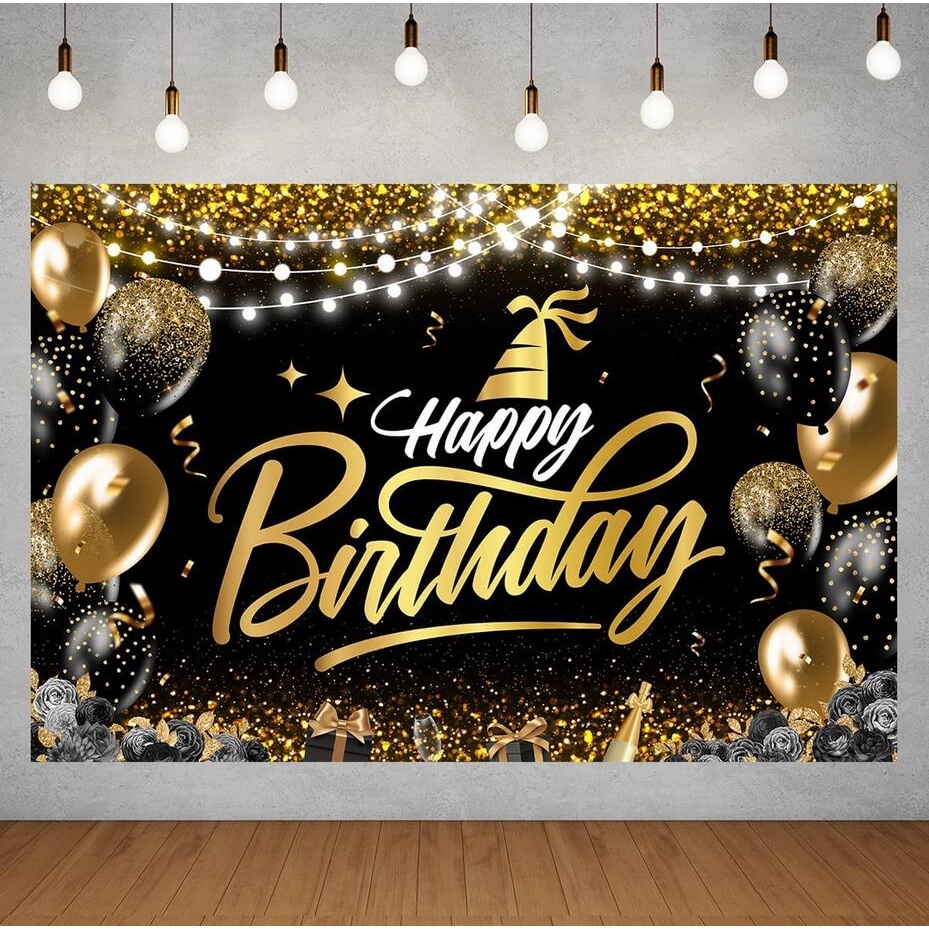 5x3ft Happy Birthday Backdrop Decoration Gold and Black Birthday ...