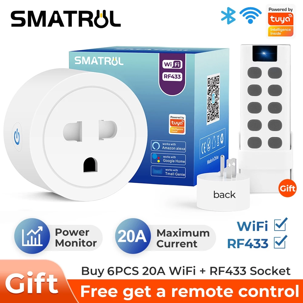 SMATRUL 20A 16A Tuya Wi-Fi Bluetooth Smart Socket