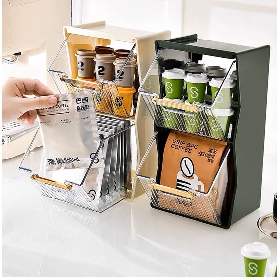 NiHome Magnetic Tea Bag Organizer - 3-Compartment Acrylic Storage Box For Countertops