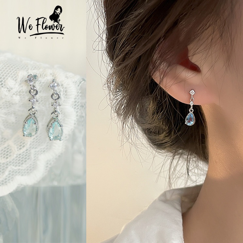 We Flower Elegant Blue Zircon Waterdrop Dangle Earrings for Women Girls