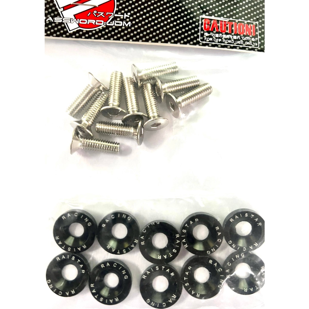 10Pcs JDM Billet Aluminum Fender Bumper Spacer Washer Bolt Engine Bay Kit-in Cyl - Foto 12