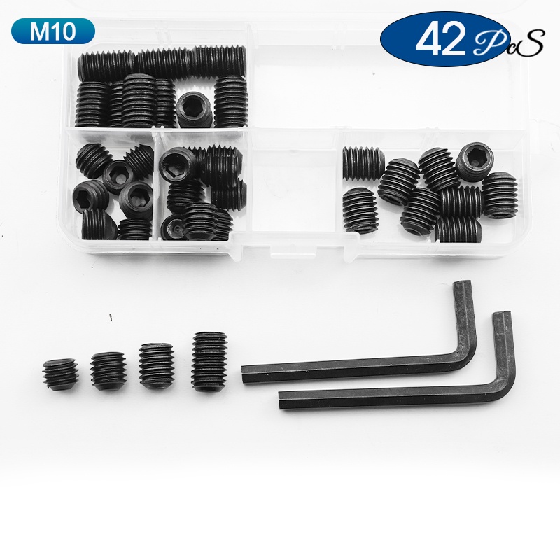 Nindejin Cup Point Set Screw M2 M10 Black Carbon Steel Headless Hexagon Socket Grub Screw 1534