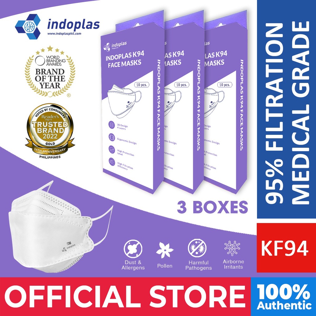 Indoplas KF94 Disposable Face Mask FDA Registered 3 Boxes (30 pcs