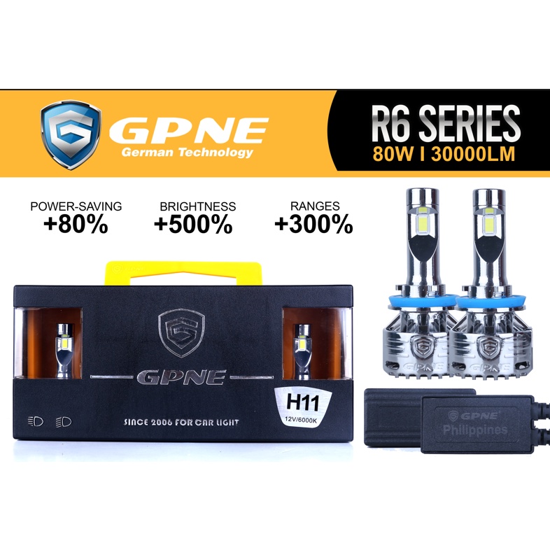 GPNE LED HEADLIGHT R6 SERIES H8 H9 H11 6000K WHITE PAIR/2PCS GPNE
