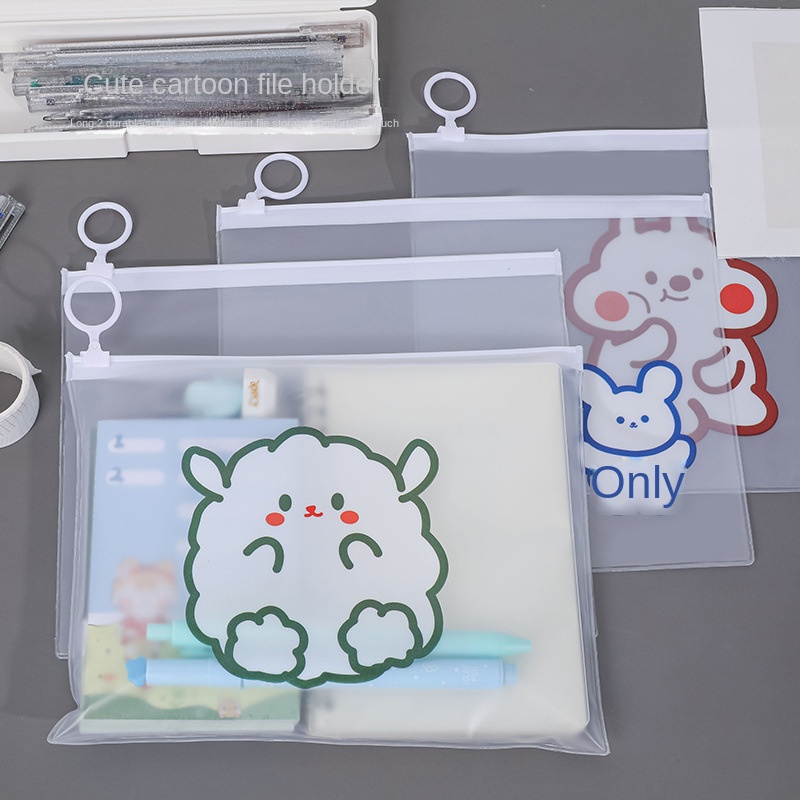 [New File Bag] Cartoon File Bag Cute Simple Ring Zipper Bag Student ...