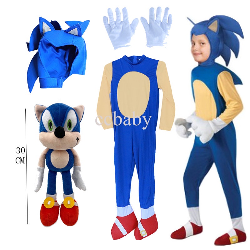 Kids Boy Cosplay Costume Sonic The Hedgehog Onesie Headgear Glove Toy ...