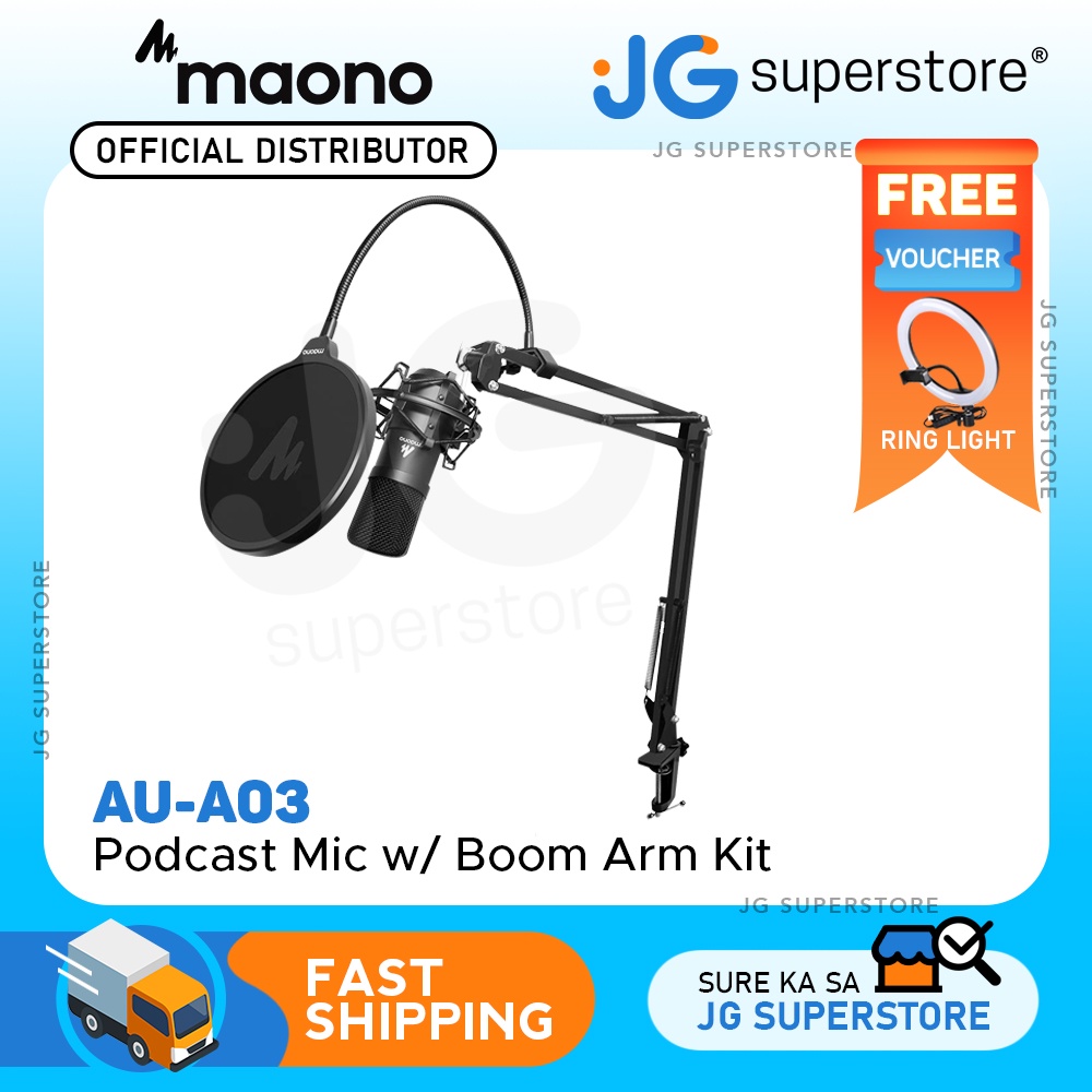 Maono AUA03 Condenser Podcast Studio Microphone with Boom Arm Kit for