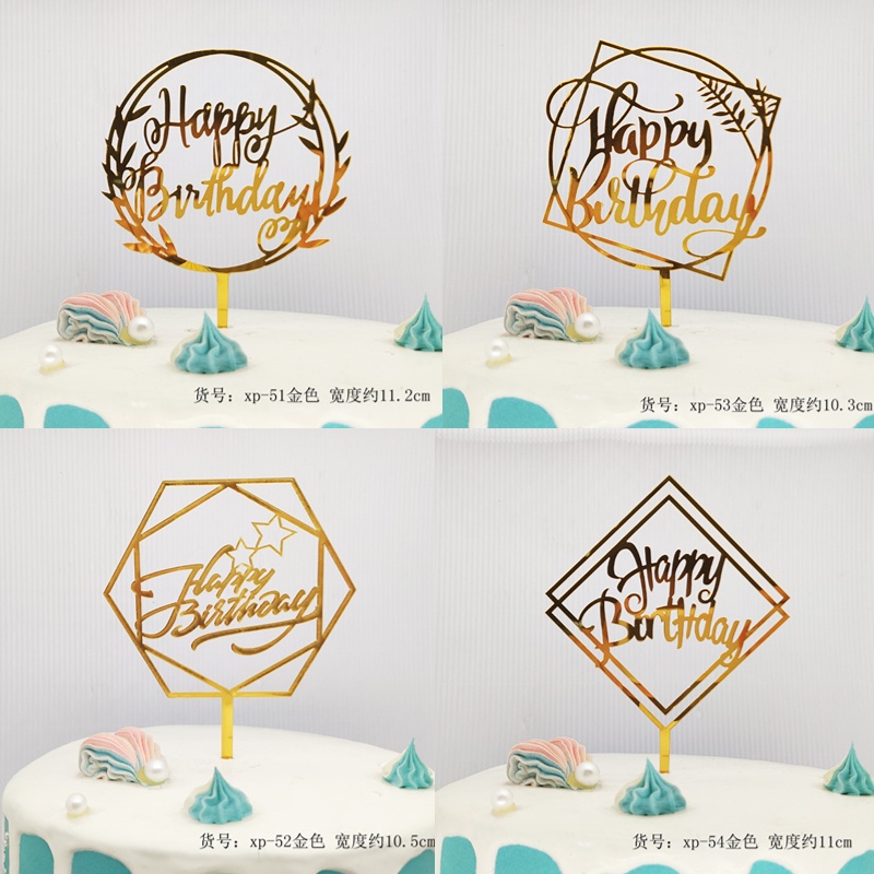 10pcs /lot Happy Birthday Cake Topper Rose Gold Heart Birthday Acrylic ...