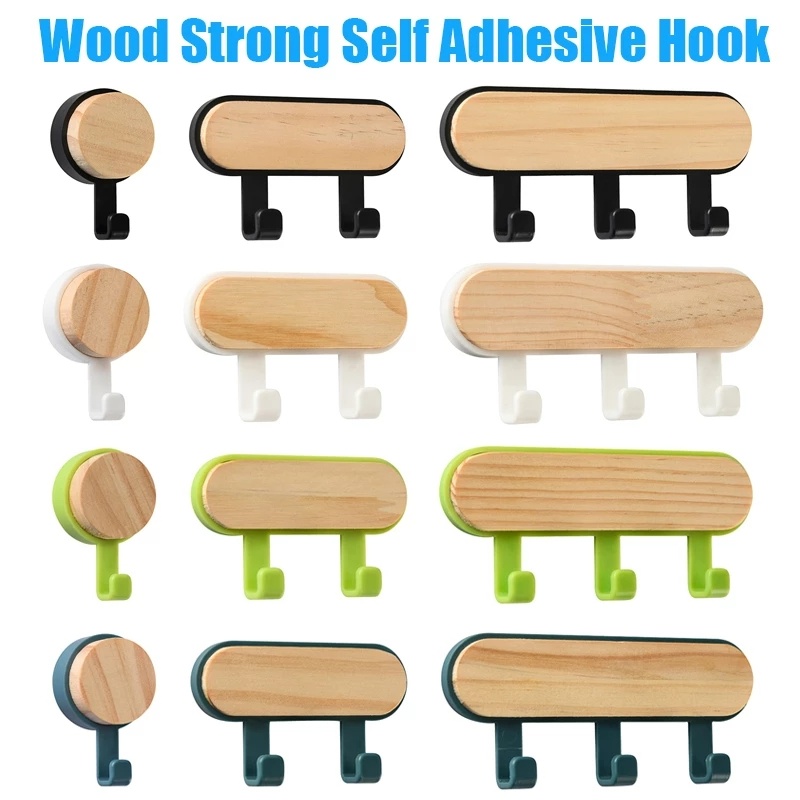 Home Wooden Wall Hanging Storage Hooks / NailFree Space Saving Door