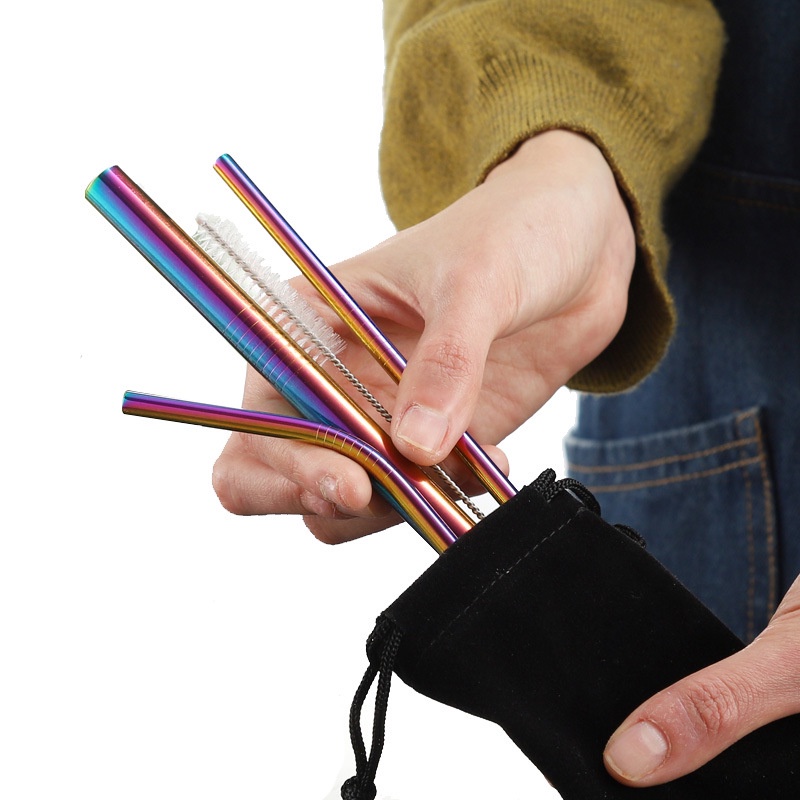 304 Stainless Steel Straws Rainbow Bubble Tea Boba Drinking Straws ...
