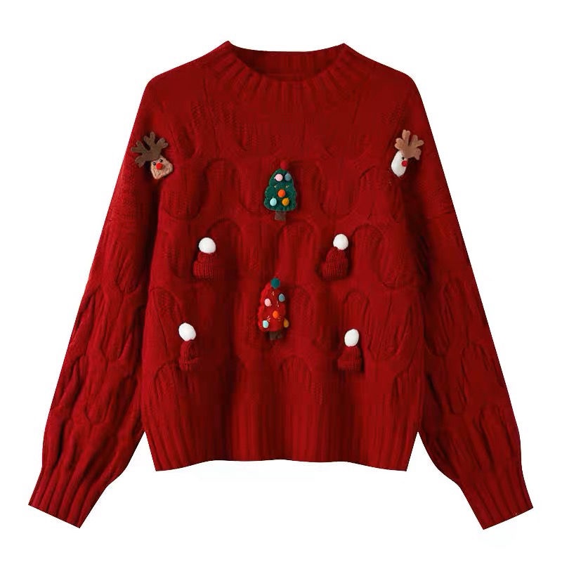 Christmas New Year Red Sweet Sweater Women Autumn Winter 2024 New Style ...