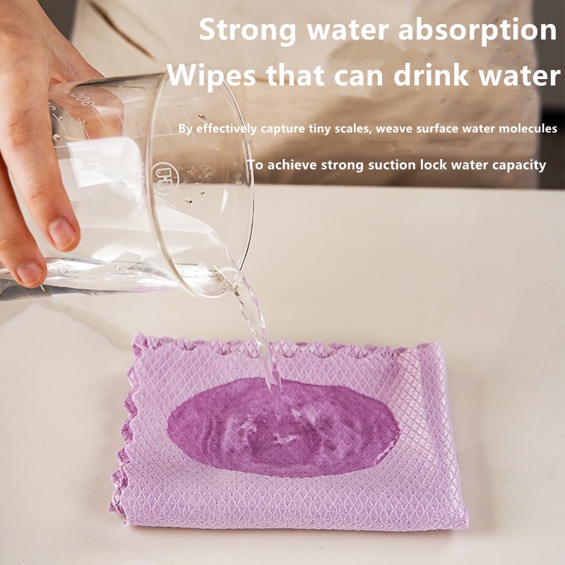Water absorbing oil-free fish scale rag Dry and wet dishwashing cloth ...