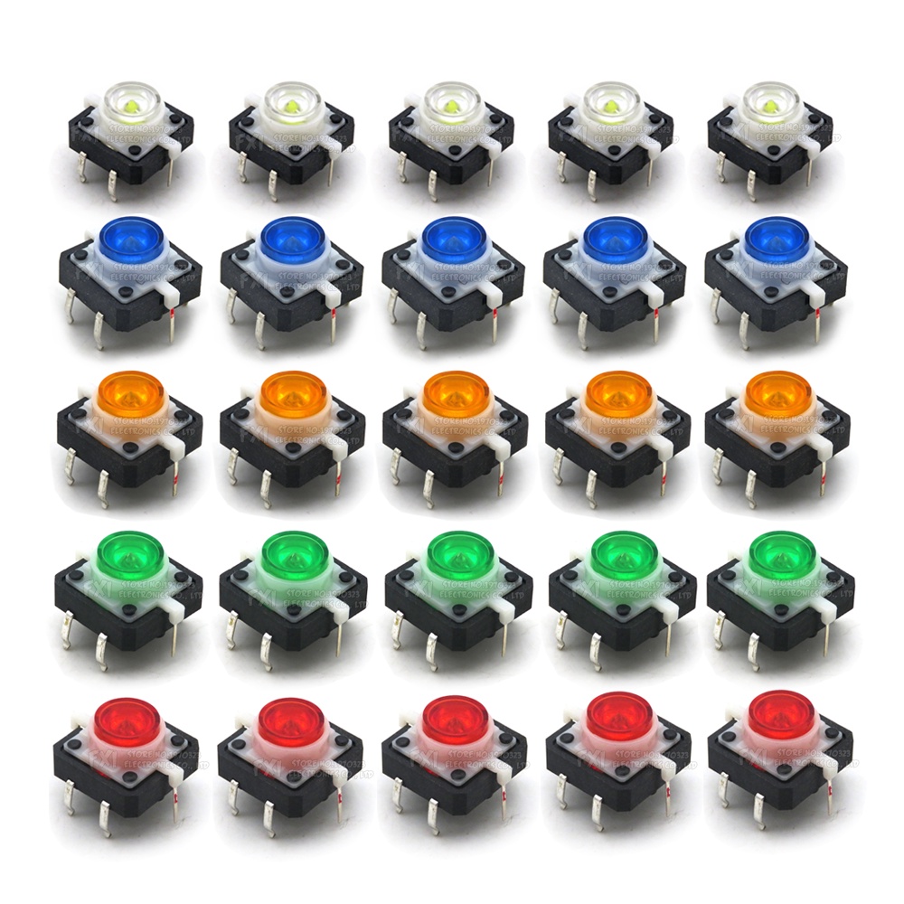 thumbnail image 2 of 14-Pack 6x6x6 Tactile Tact Switch With 7-Color Button Caps – Momentary U95 – 16mhz.com 2 of 2