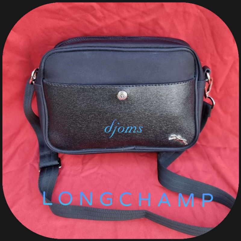 Longchamp Black Nylon Canvas Sling Crossbody Camera Bag Shopee
