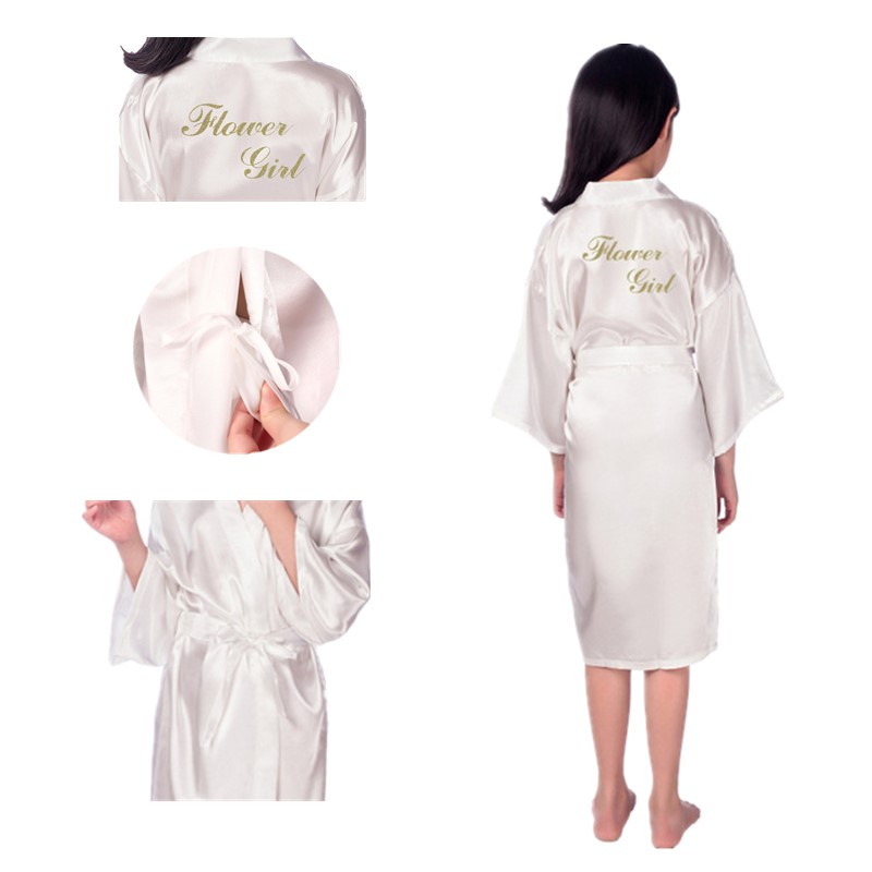 Wholesale Flower girl Gold Glitter Robes Kids Girls Silky Satin Robes for Wedding Bridal Party