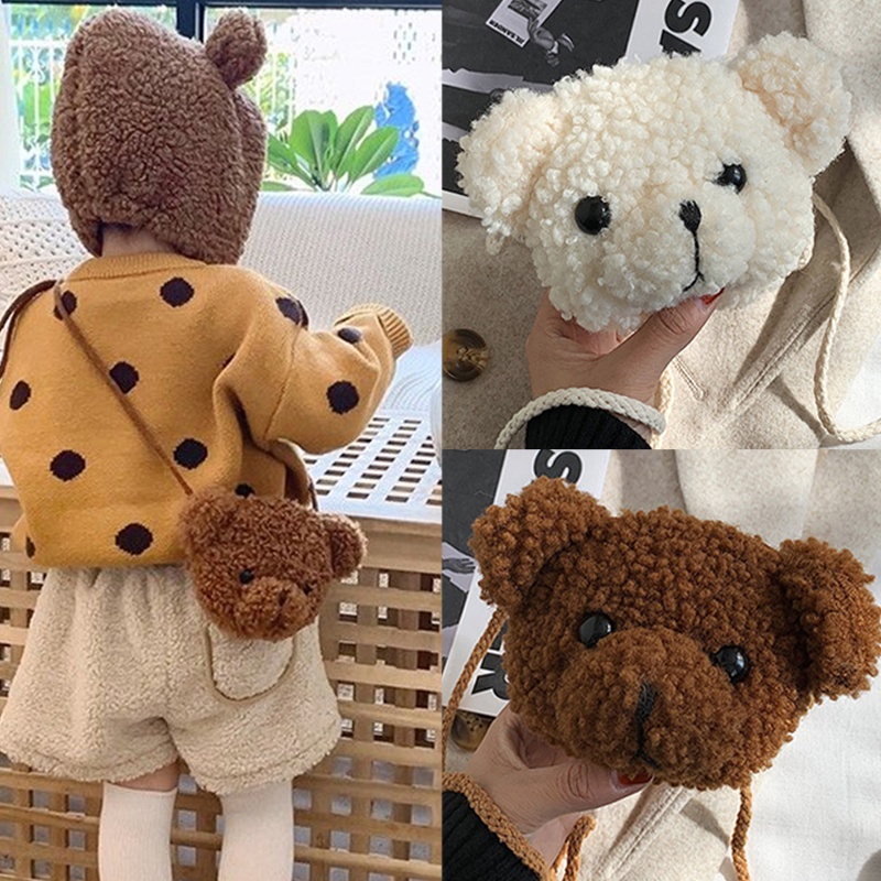 Cute Bear Plush Shoulder Bag For Children Kids Cartoon Messenger Bags