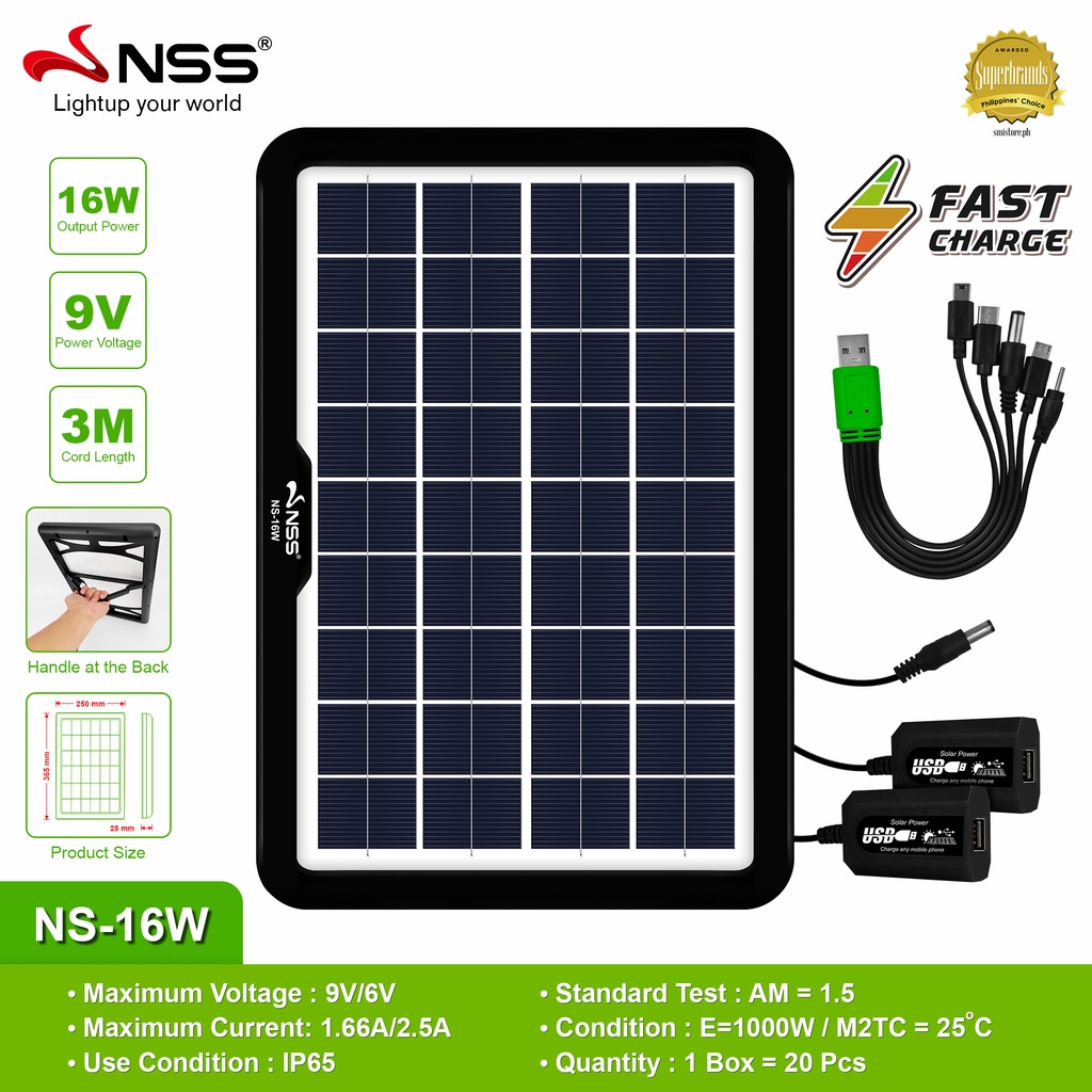 Nss 16w Solar Panel Mobile Phone Charger Multi Functional Solar Panel With 5 In 1 Usb Cable