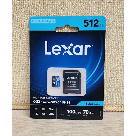Lexar High-performance 512GB micro SD 633x Class 10 U3, V30, A2