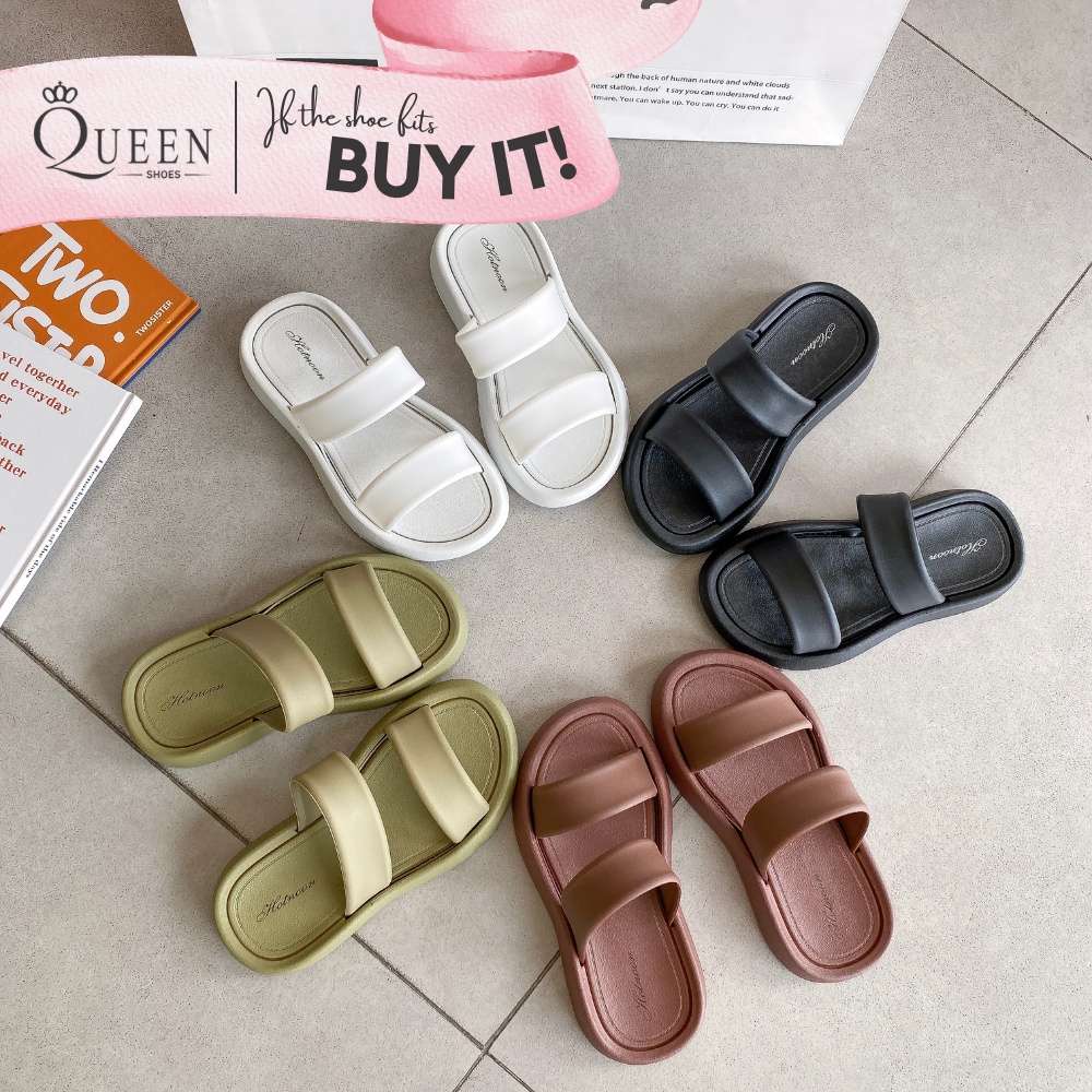 【Queen】 NEW Korean fashion Two Strap Slide Rubber Slipper for Women ...