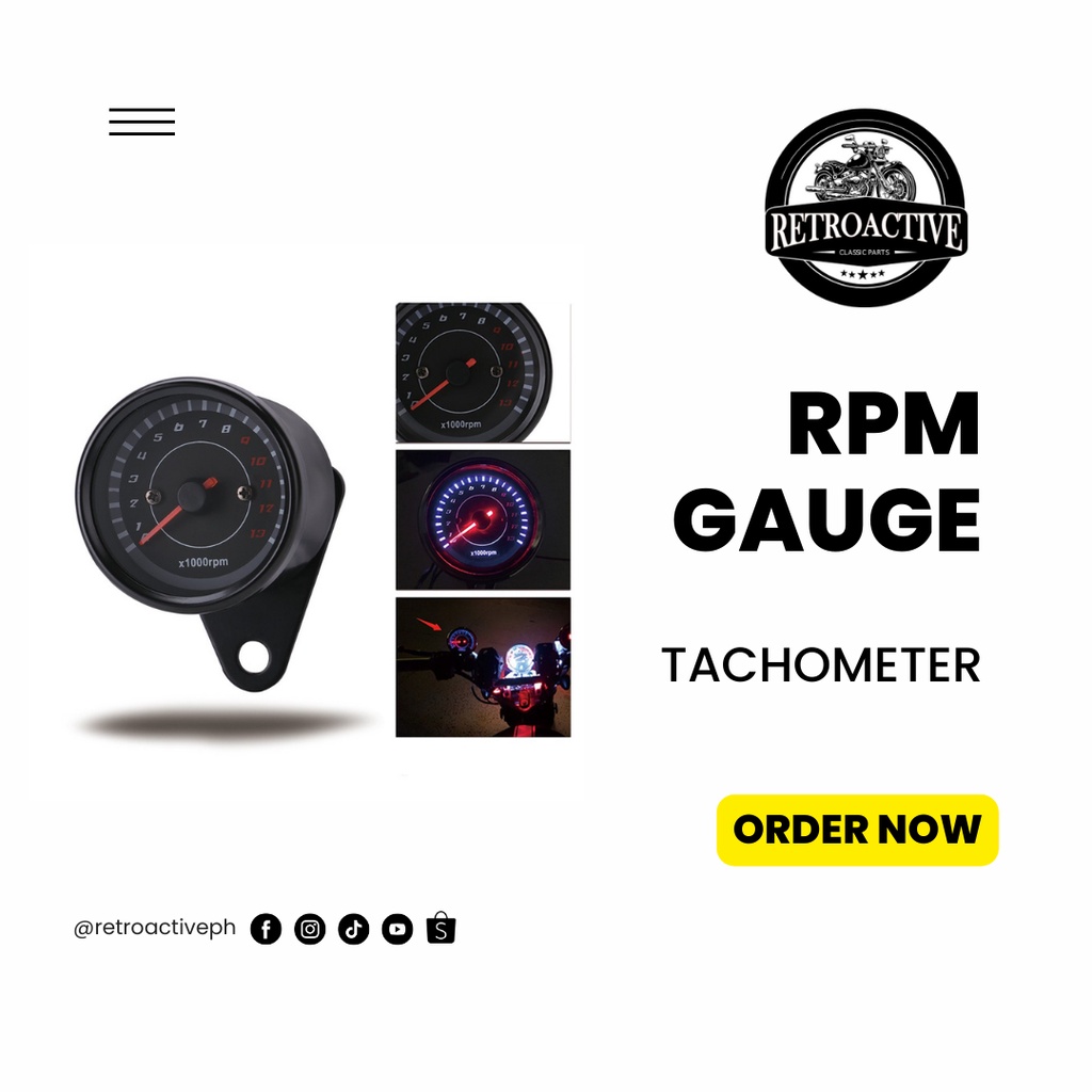 Motorcycle Tachometer RPM Gauge Cafe Racer Scrambler Shopee