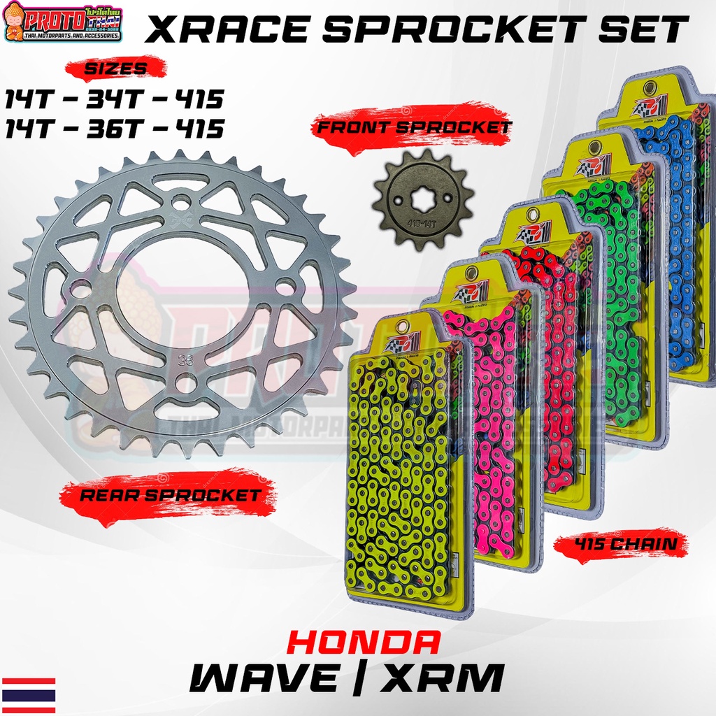Sprocket Set Wave/Xrm 34T , 36T ( Xrace Sprocket / Colored Chain