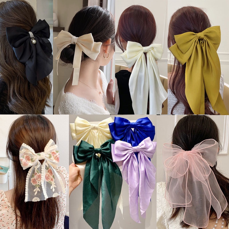 Korean Big Bow Ribbon Hair Clip Ribbon Hairpin Elegant Hair Accessories ...