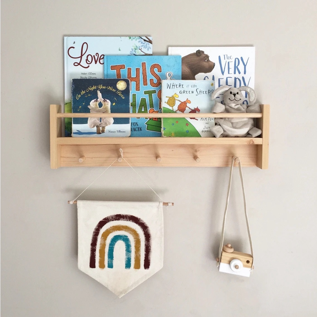 2 in 1 Bookshelf / Peg Rail Wood Bookshelves Peg Rail Wood Hooks