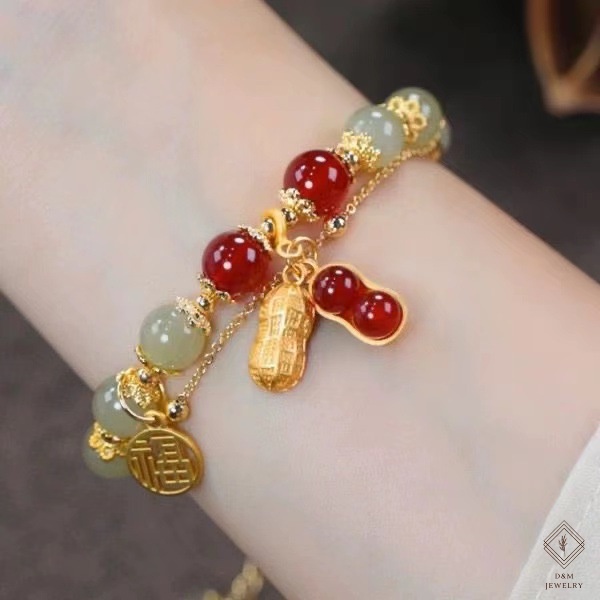 Birth Year peanut Natural Hetian Jade Lucky Charm Bracelet Sand ...