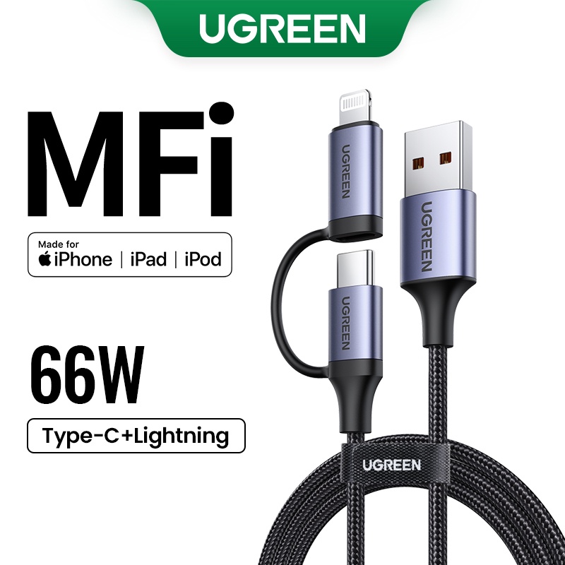UGREEN 2-IN-1 Type-C Lightning Plug Fast Charging Cord Cable for iPhone ...