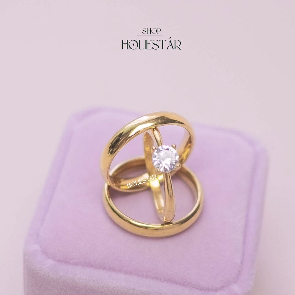Constance - Classic Plain Gold Stainless Steel Wedding Ring Set ...