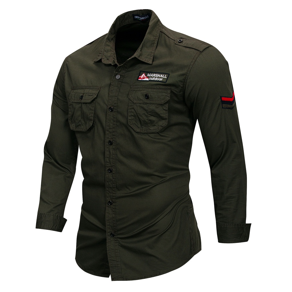 Fredd Marshall 2020 New 100% Cotton Military Shirt Men Long Sleeve ...