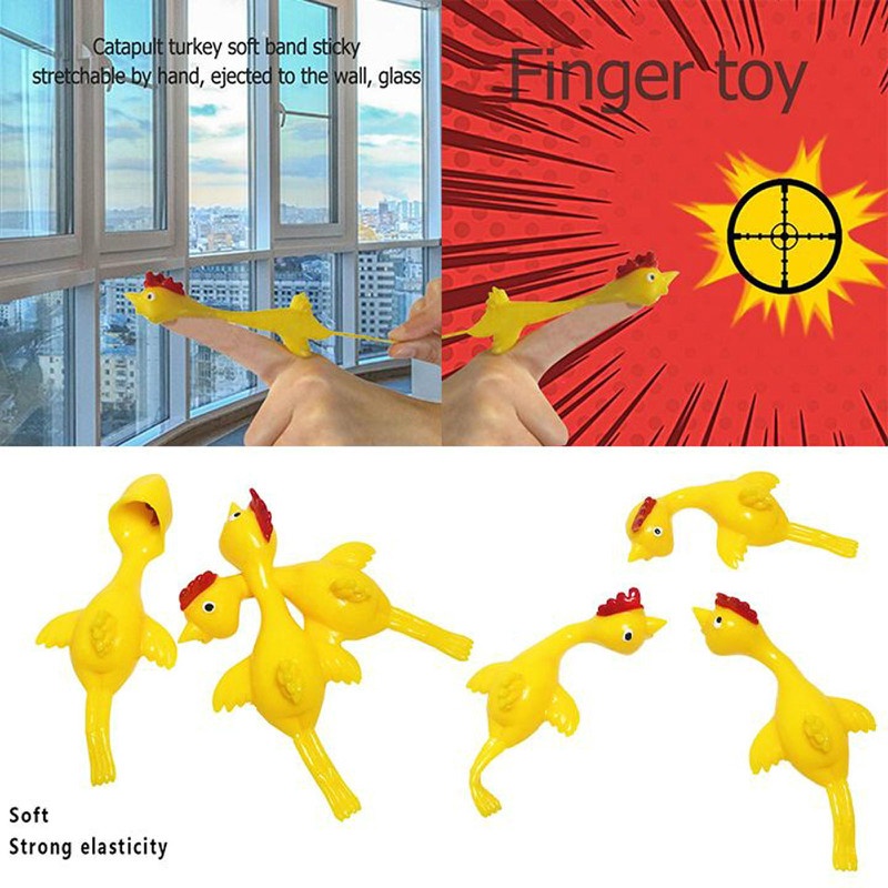 Hot Funny Turkey Creative Chicken Elastic Flying Finger Birds Sticky ...