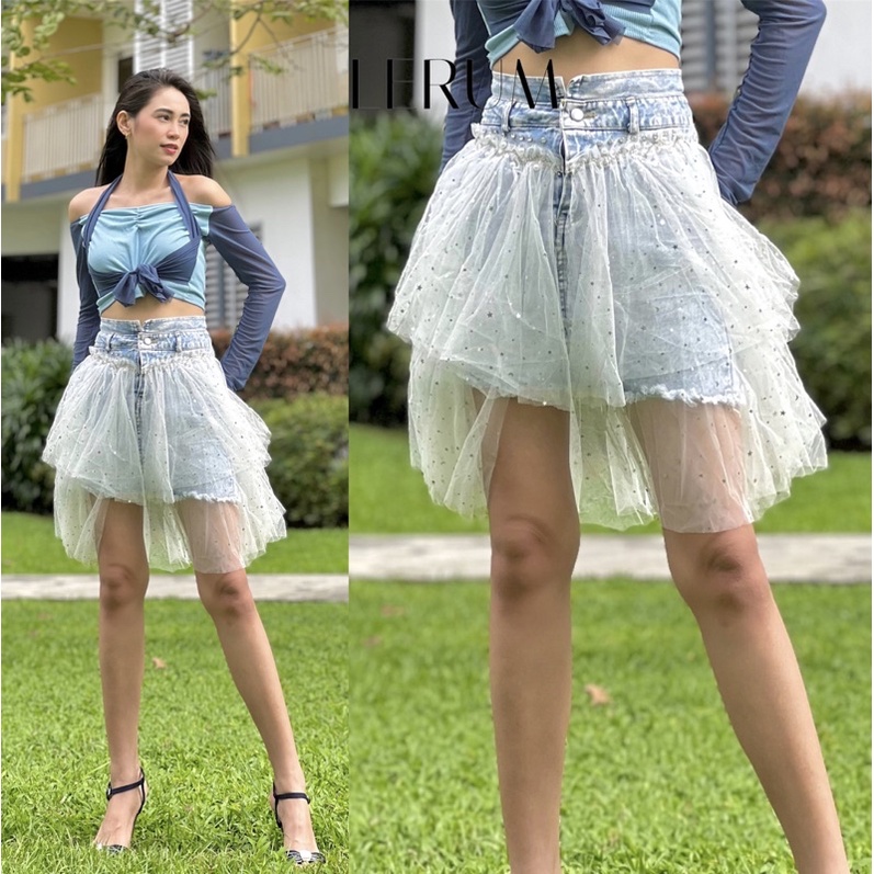 Denim store mesh skirt