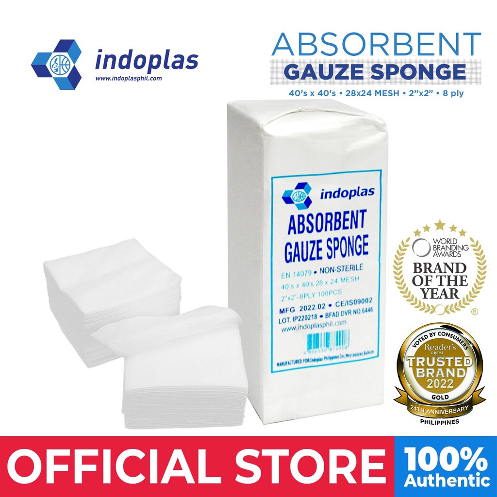 Indoplas Absorbent Gauze Sponge Pad 2x2 NonSterile Pack of 100
