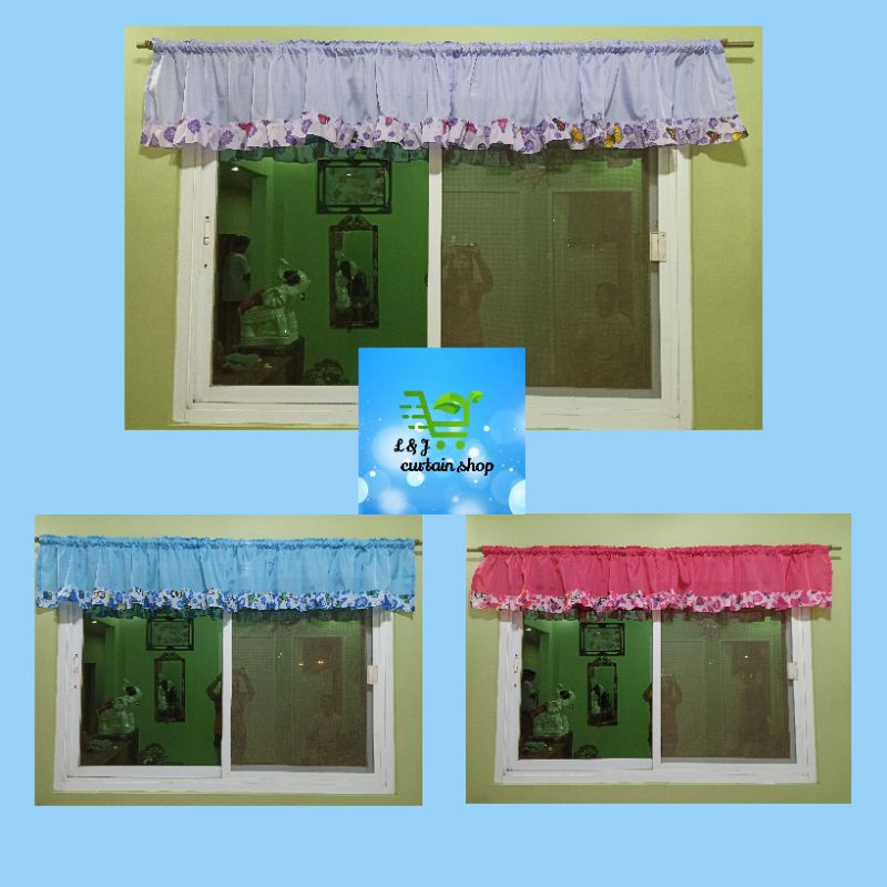 plain valance with printed raffles door/window curtain 60x15 inches ...