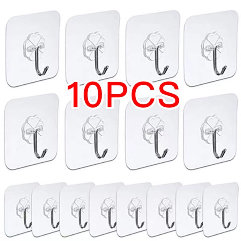 10 Pcs Adhesive Wall Hook Reusable Anti-skid Traceless Heavy Duty Stick ...