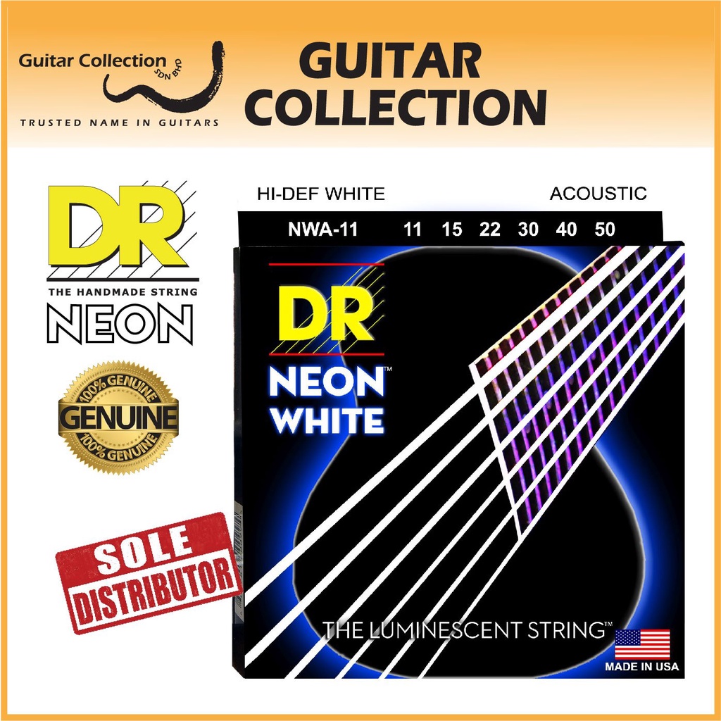 DR Strings NWA 11 NEON White Coated Phosphor Bronze Acoustic Guitar Strings Custom Light 011 050