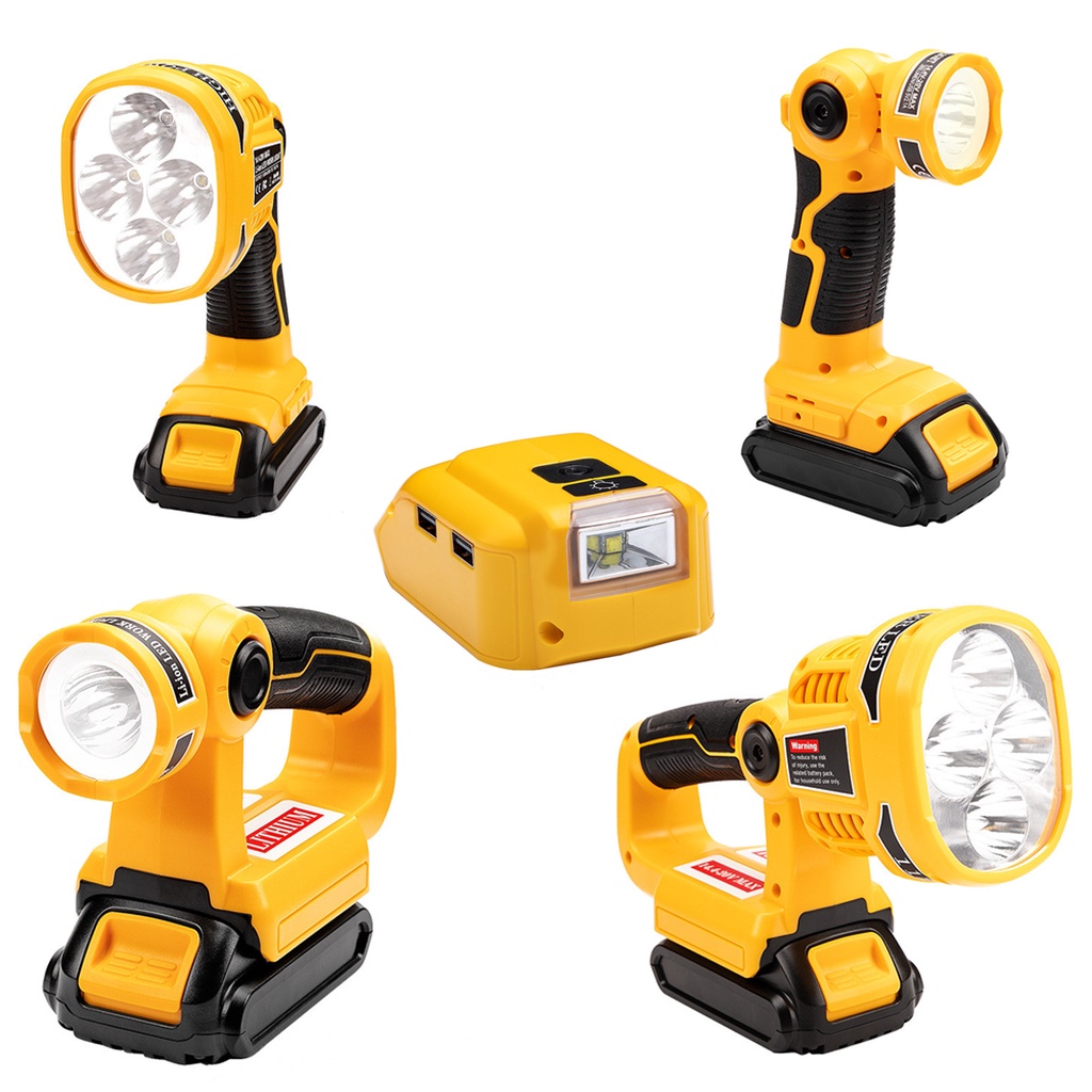 Work Light LED Lamp For Dewalt 3W/12W 18V DCB140 DCB200 Lithium Battery  With Dual USB Outdoor Flashlight Emergency Light flash