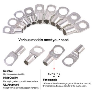 SC6-SC240 Tinned Copper Lugs Ring Crimp Terminals Battery Wire Welding ...