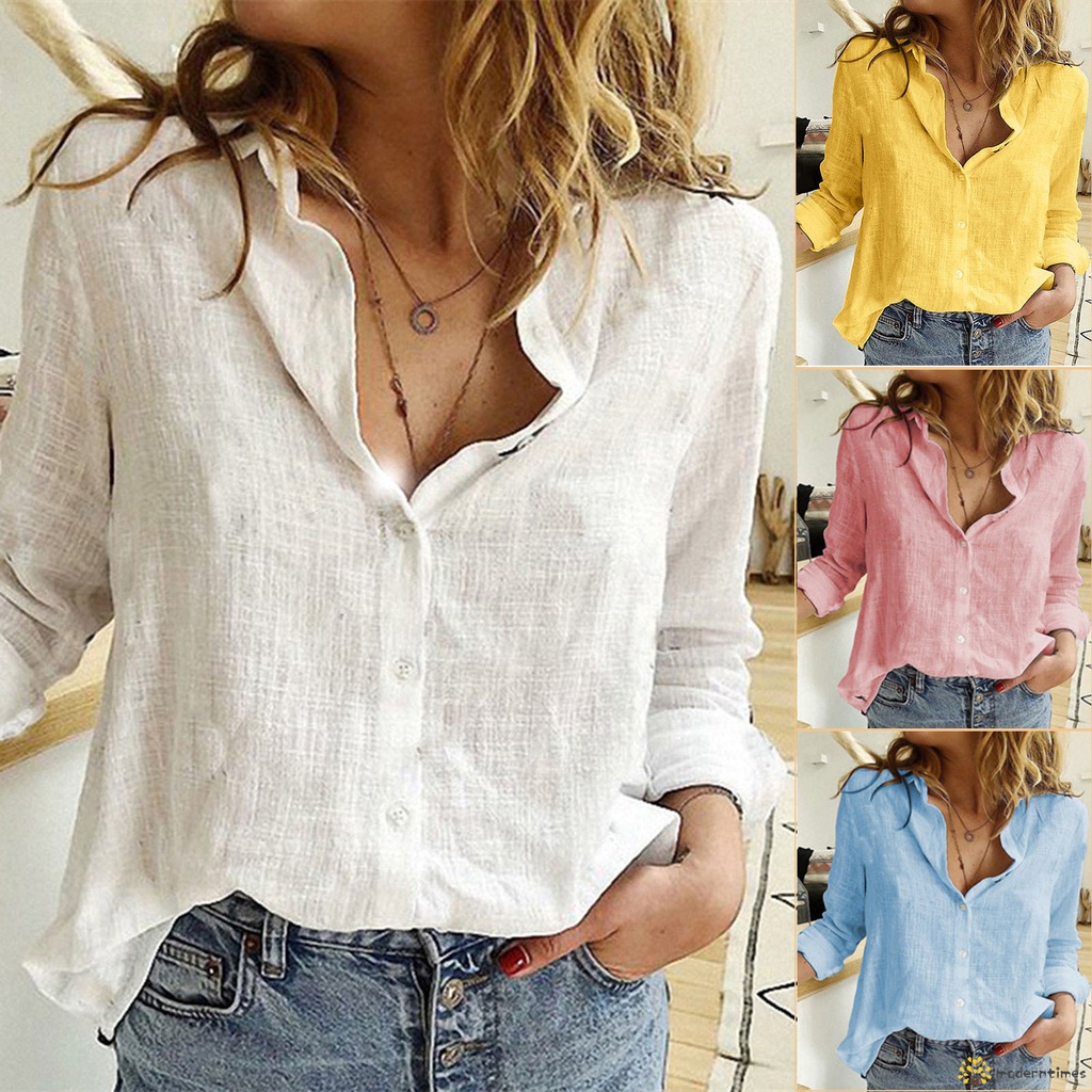Women Linen Shirts and Blouses Premium Linen Women's Shirts Solid Color ...