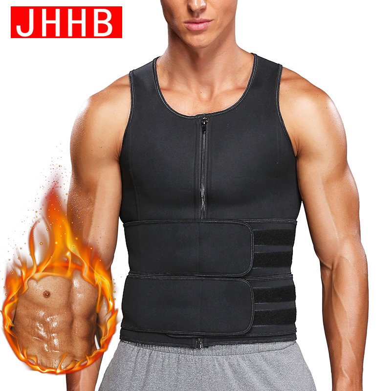 JHHB Men Body Shaper Waist Trainer Sauna Sweat Vest Slimming Weight Loss  Fitness Tummy Control Fat Burner Workout - Main Image