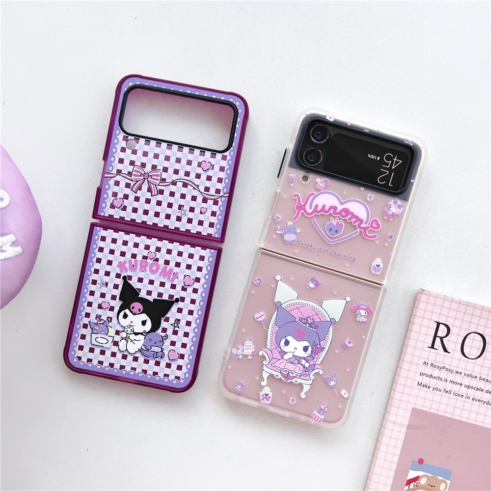 For Samsung Galaxy Z Flip 3 4 Cartoon Kuromi lattice Pattern Antil-drop ...