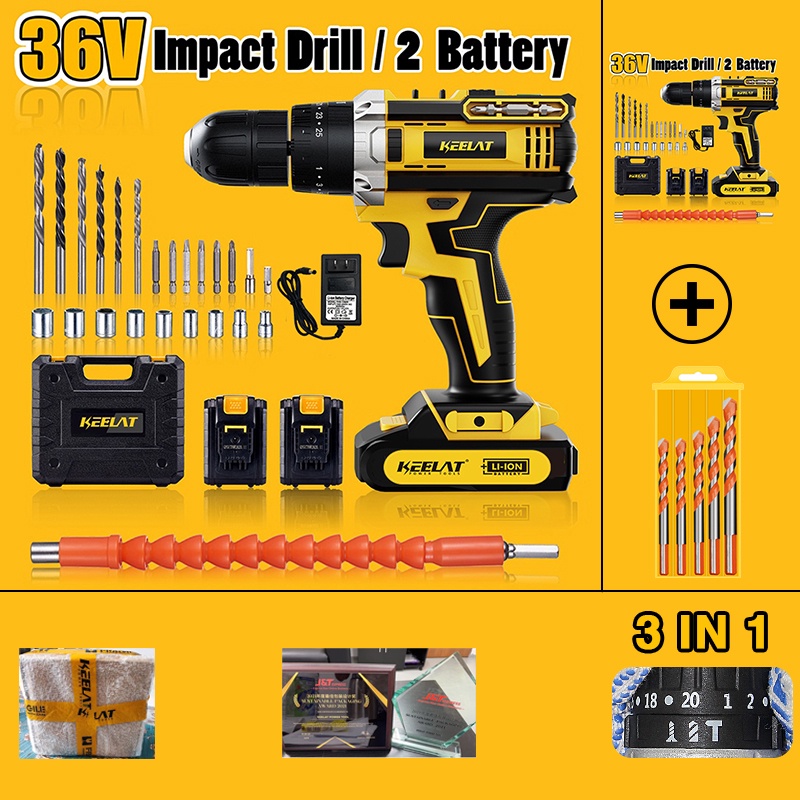 Keelat Cordless Drill Portable Electric Impact With Hammer Drill Barena Rechargeable Power Tools