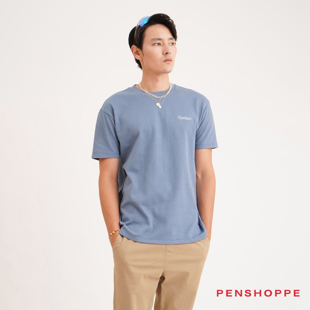 Penshoppe Relaxed Fit Waffle Tshirt With Chainstitch Branding For Men ...