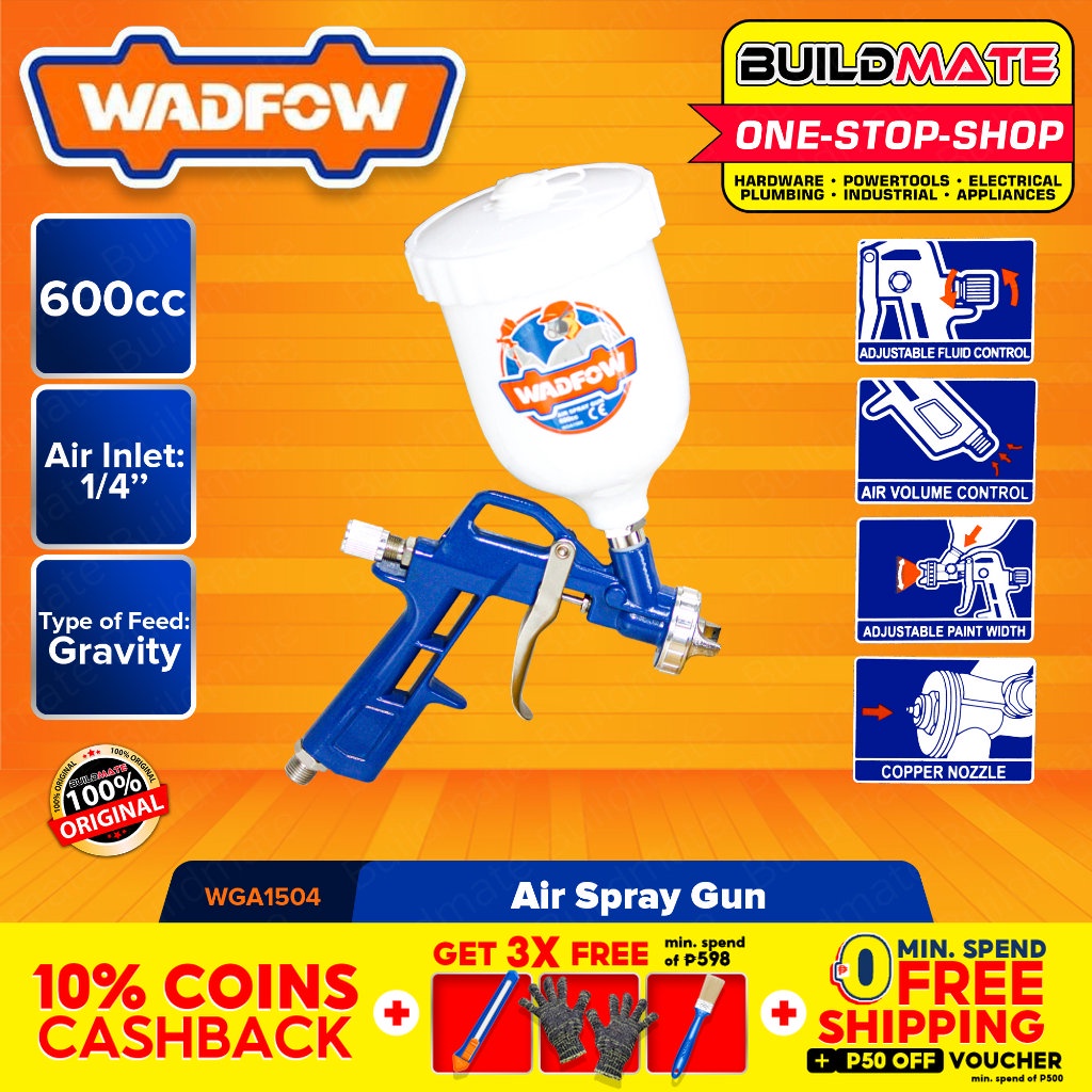 BUILDMATE Wadfow Air Spray Gun Gravity Type 1/4" 100cc 600cc Paint